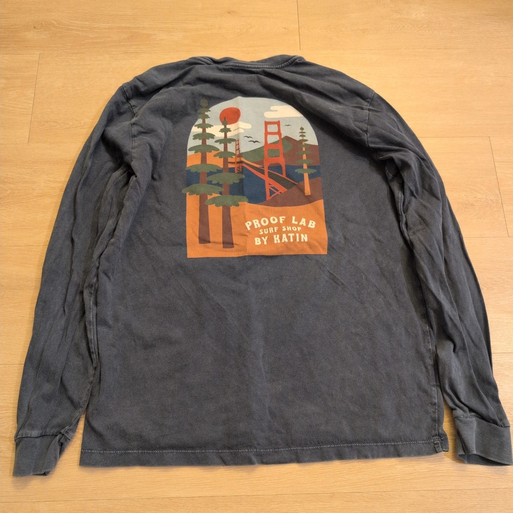 Katin Proof Lab Surf Shop Men Medium Long Sleeve Navy Blue Skater Organic Cotton
